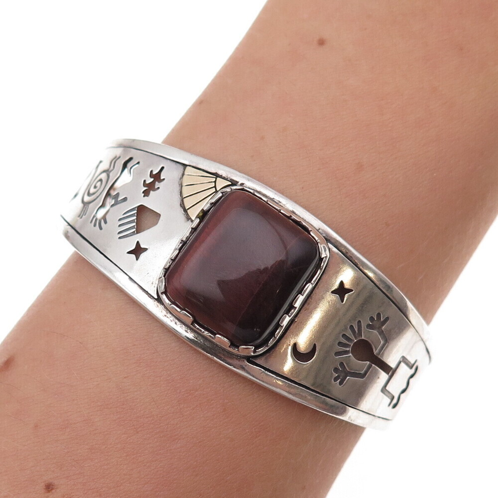 Carolyn Pollack & Roderick Tenorio Old Pawn Sterling 14K Tiger Eye Bracelet 6.5"
